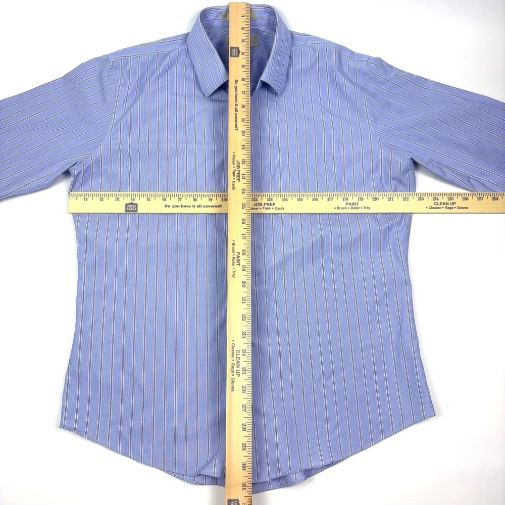 Nordstrom Trim Fit Button Up Shirt Mens Sz 16 1/2 32-33 Blue‎ White Stripe Smart